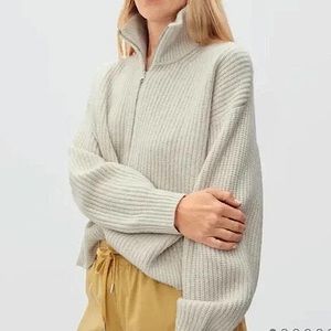 Everlane Felted Merino Half-Zip in Snow